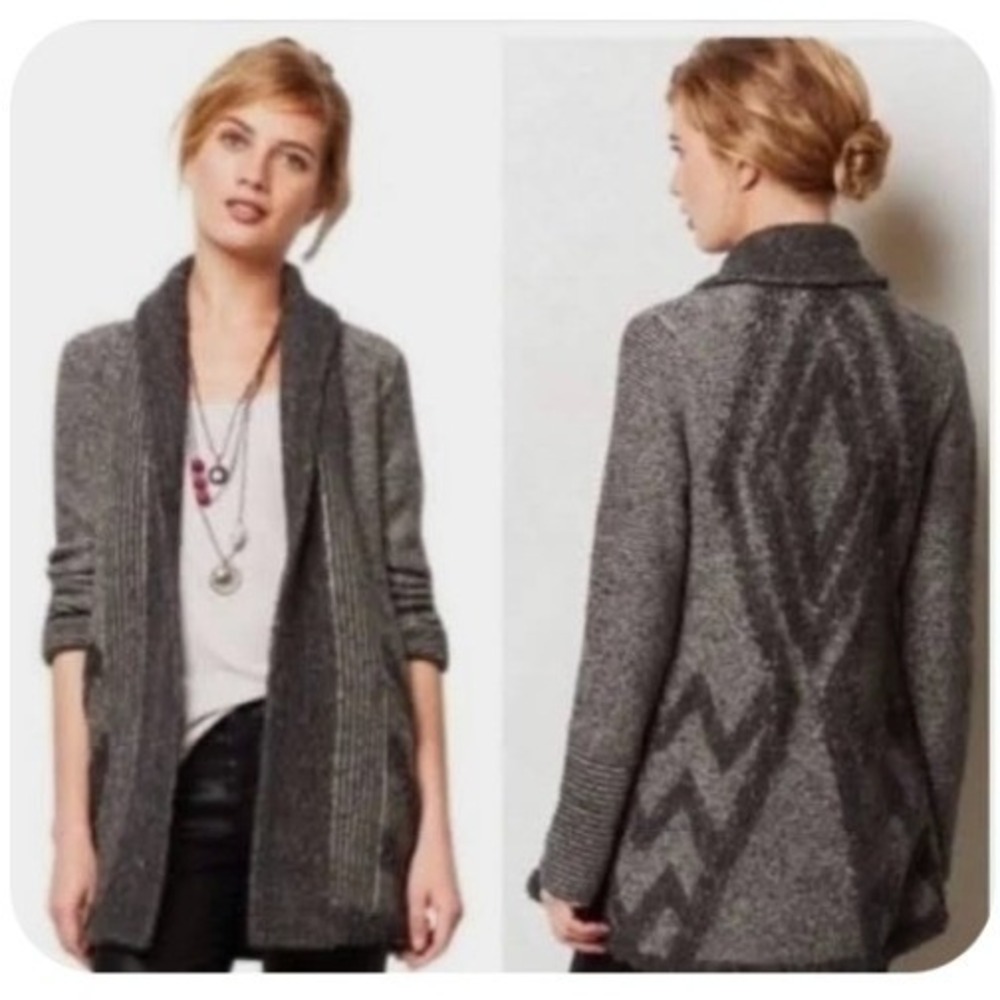 Angel of the North  Equinox Cardigan Women XL Grey Shawl Collar Geometric Wool